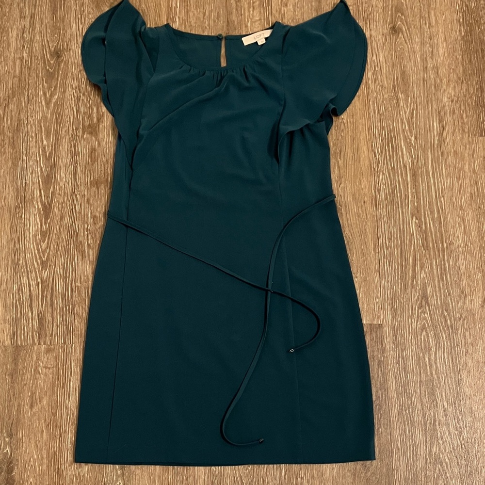 LOFT Teal Flutter Sleeve Mini Dress